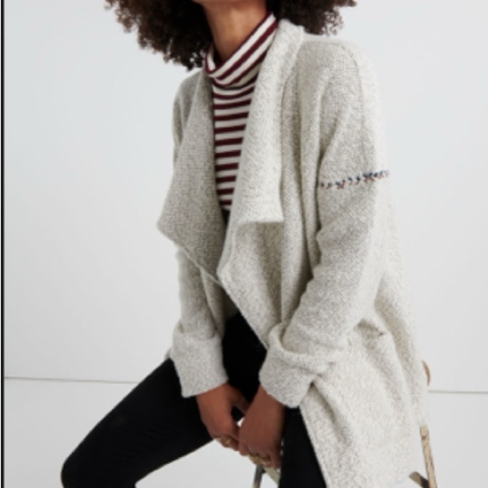 Lucky Brand Womens Blanket Stitch Cardigan Gray Sweater Sz XS Long Sleeve Cozy